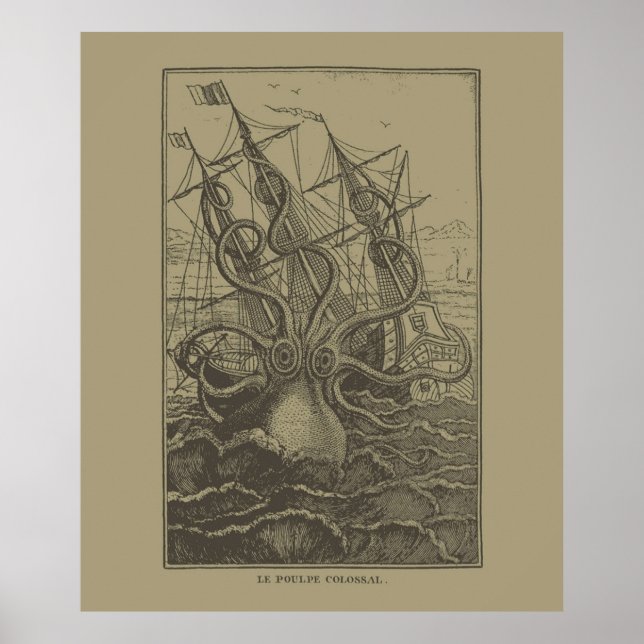 Poster Colossal Octopus Kraken Attaque Monstre De Mer De  (Devant)