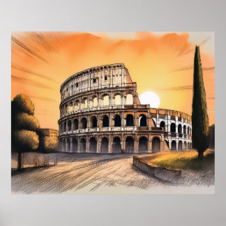 Poster Colosseum in rome italy at sunset