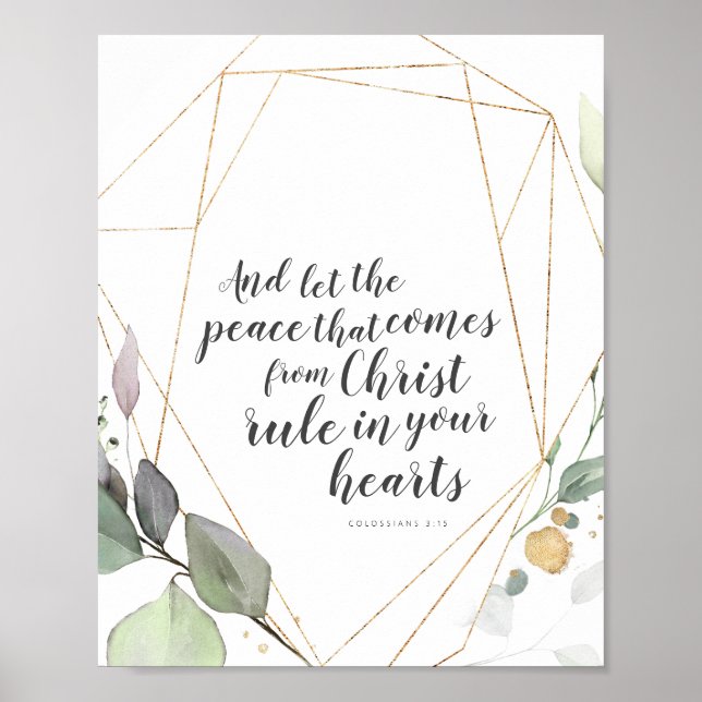 Poster Colossiens 3:15 Verse avec Or et Plante (Devant)