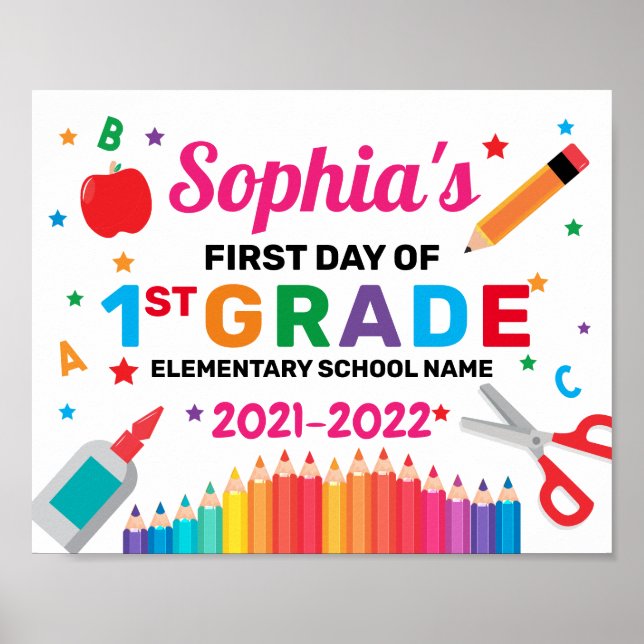 Póster Colourful First Day Of School Sign  (Front)