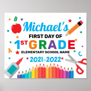 Póster Colourful First Day Of School Sign boy