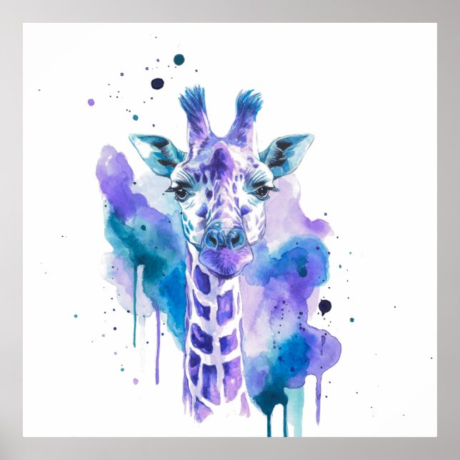 Poster Colourful Giraffe Watercolour  (Devant)