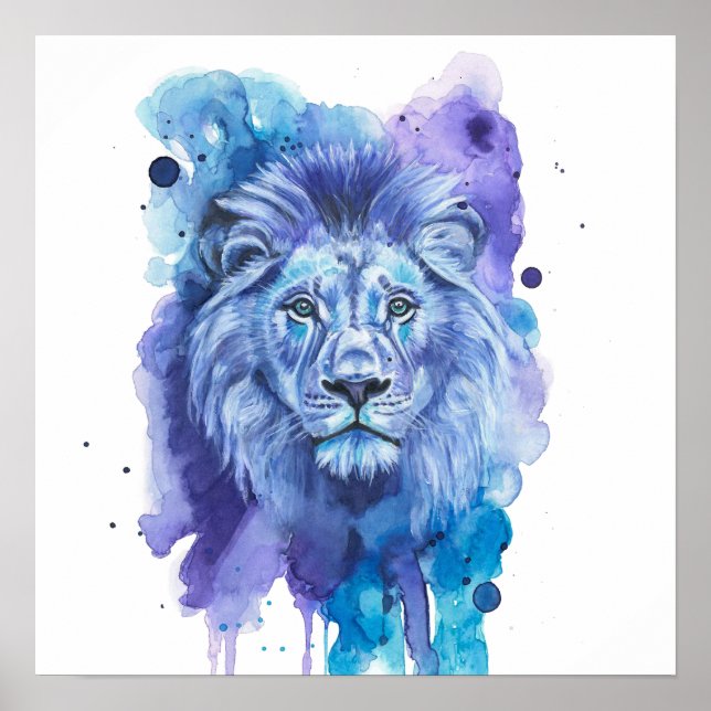 Poster Colourful Lion Watercolor Artwork (Devant)