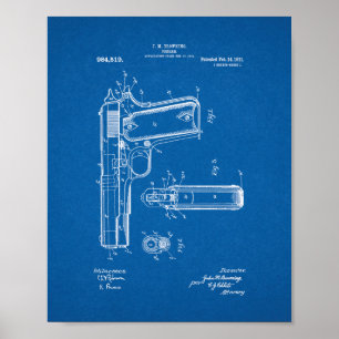 Poster Colt 1911 Brevet d'armes à feu - Plan directeur