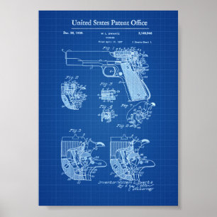 Poster Colt 1911 Brevet d'armes à feu - Plan directeur