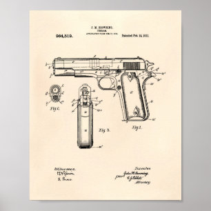 Poster Colt .45 1911 Patent Art - Old Peper