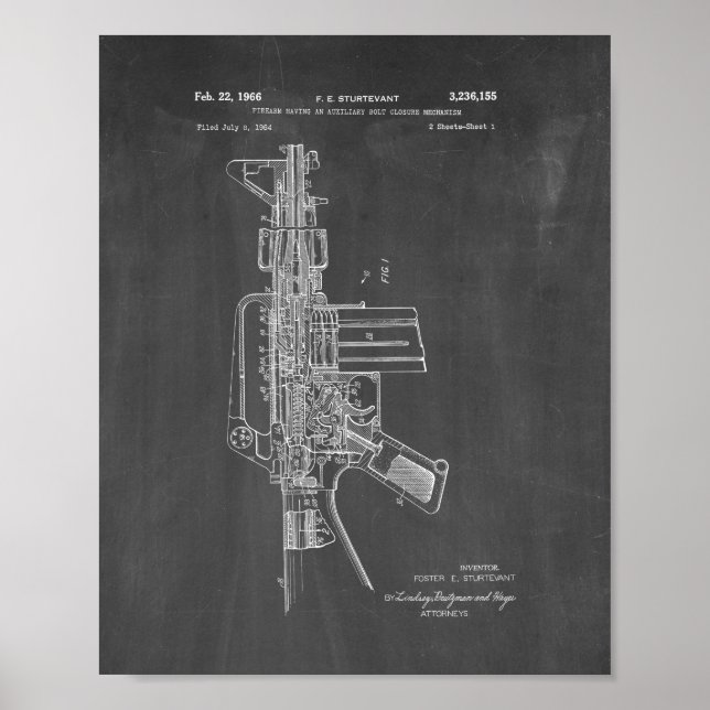 Poster Colt AR-15 Brevet semi-automatique de fusil - Chal (Devant)