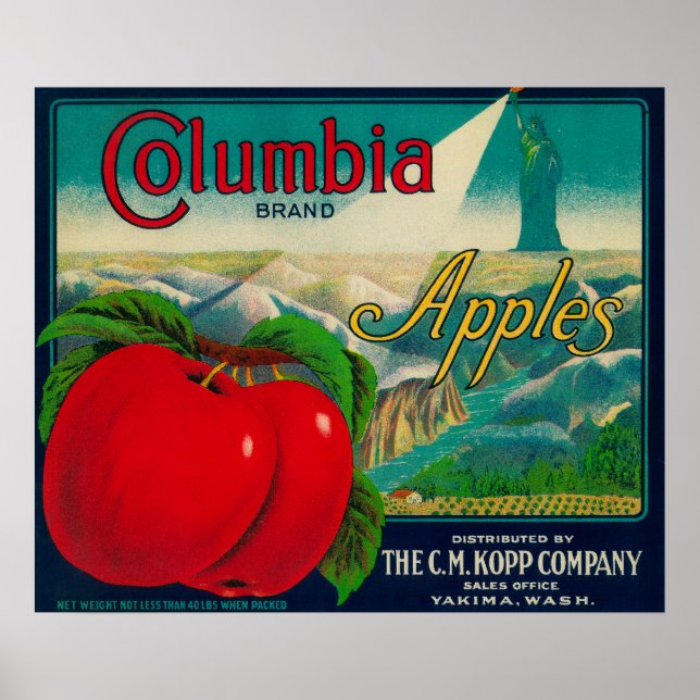 Poster Columbia Apple Crate LabelYakima, WA (Devant)