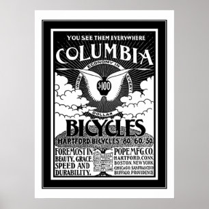 Poster Columbia Bicycles 1886 Annonce