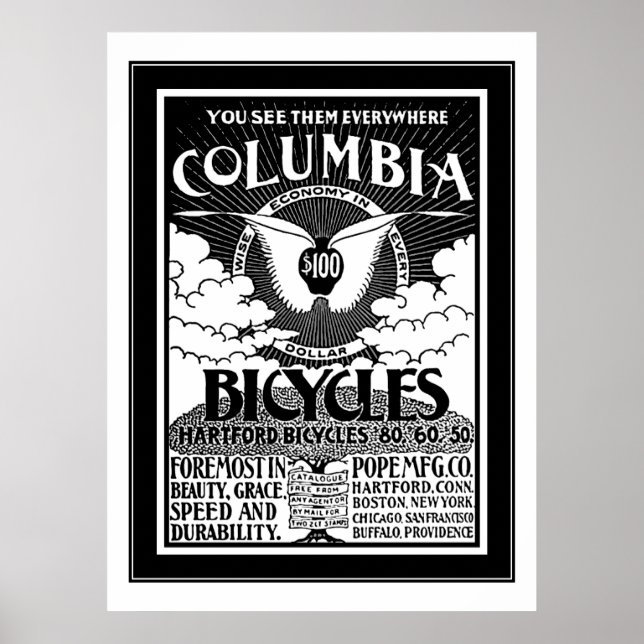 Poster Columbia Bicycles 1886 Annonce (Devant)