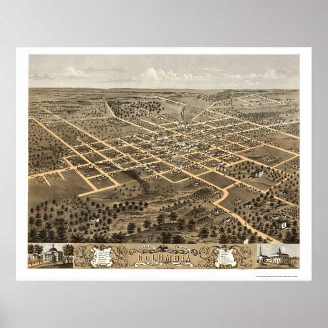Poster Columbia, MO Carte panoramique - 1869 (Devant)