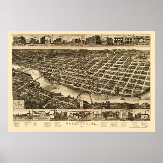 Poster Columbus, GA Carte panoramique - 1886 (Devant)