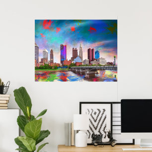 Poster Columbus Ohio Skyline Art Abstrait Coloré