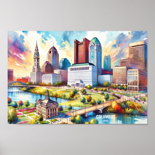 Poster Columbus Ohio USA Travel Places aquarelle (Devant)