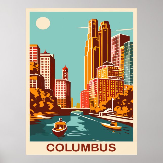 Poster Columbus, Scioto River, Ohio, Voyage (Devant)