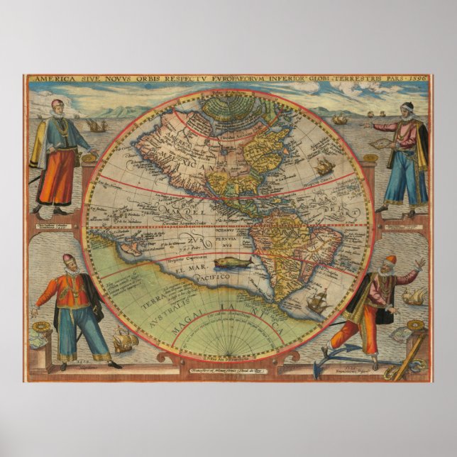 Poster Columbus Vespucci Magellan Pizzaro Tissu Papier (Devant)