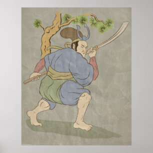 Poster Combat samouraï japonais d'épée de katana de