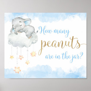 Poster Combien d'arachides bleu baby shower d'éléphant d'