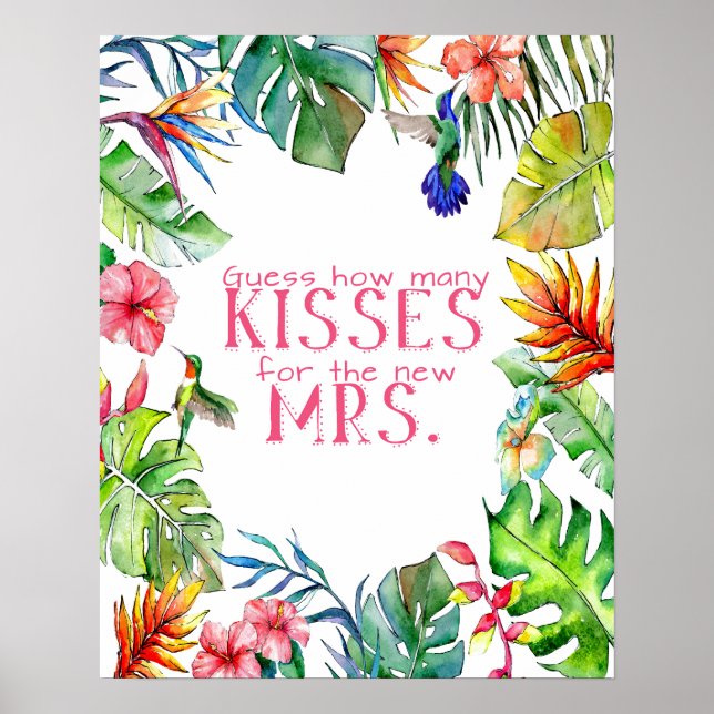 Poster Combien de baisers Fête de mariage tropical jeu (Devant)