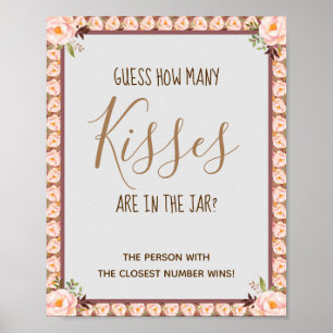 Poster Combien de baisers rose Fête des mariées Jeu Signe