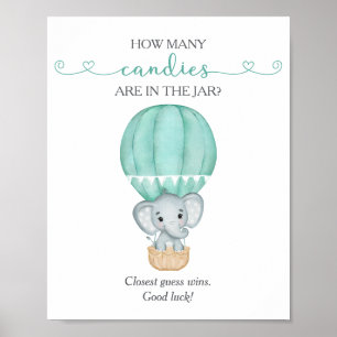 Poster Combien de bonbons Green Elephant Baby shower Jeu