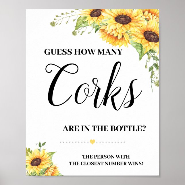 Poster Combien de bouchons jeu de baby shower tournesols  (Devant)