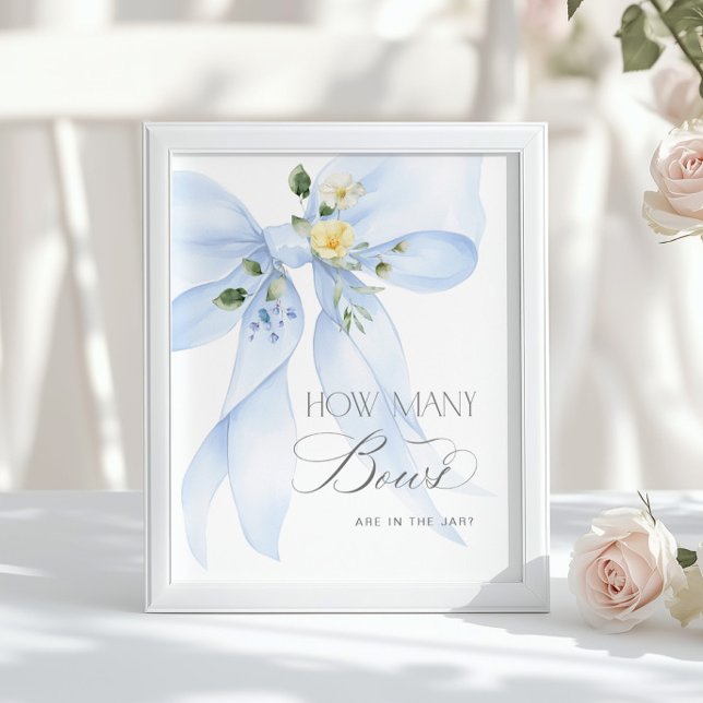 Poster Combien de Bows Blue floral Bow baby shower (Créateur téléchargé)