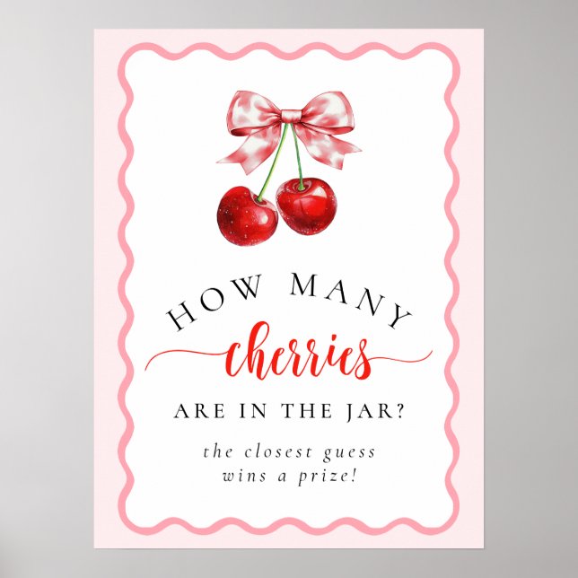 Poster Combien de cerises Coquette cerise Baby shower jeu (Devant)