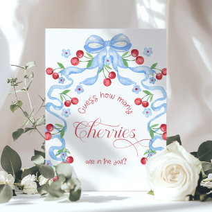Poster Combien de cerises dans le pot ruban bleu Baby sho