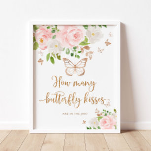 Poster Combien de papillons embrasse baby shower jeu post