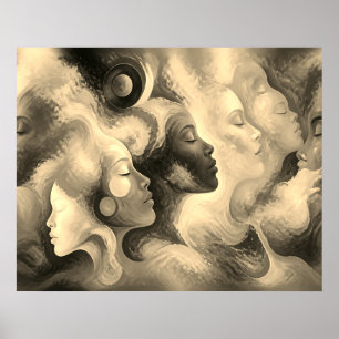 Poster Combien de visages voyez-vous sur un mur noir et b