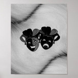 Poster Comédie et tragédie Théâtre Jester Masques Argent