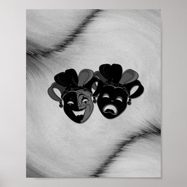 Poster Comédie et tragédie Théâtre Jester Masques Argent (Devant)