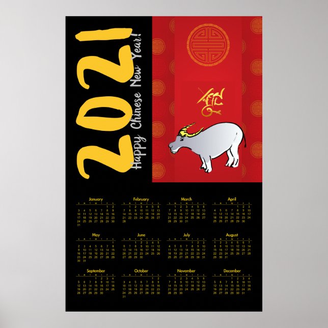 Poster Comics Chinese Ox Année 2021 Calendrier 24x36 P (Devant)