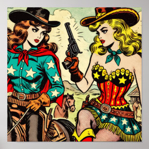 Poster Comics Western Cowgirl vintage