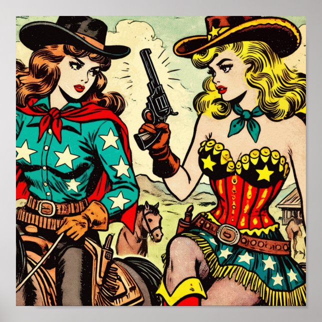 Poster Comics Western Cowgirl vintage (Devant)