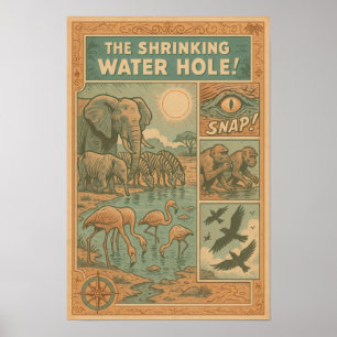 Poster Comique de survie des trous d'eau rétrécie