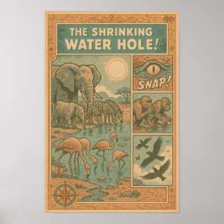 Poster Comique de survie des trous d'eau rétrécie
