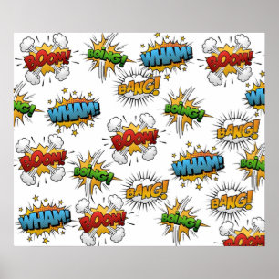 Poster Comique Onomatopoeia Discours Bubbles Boom Wham Ba