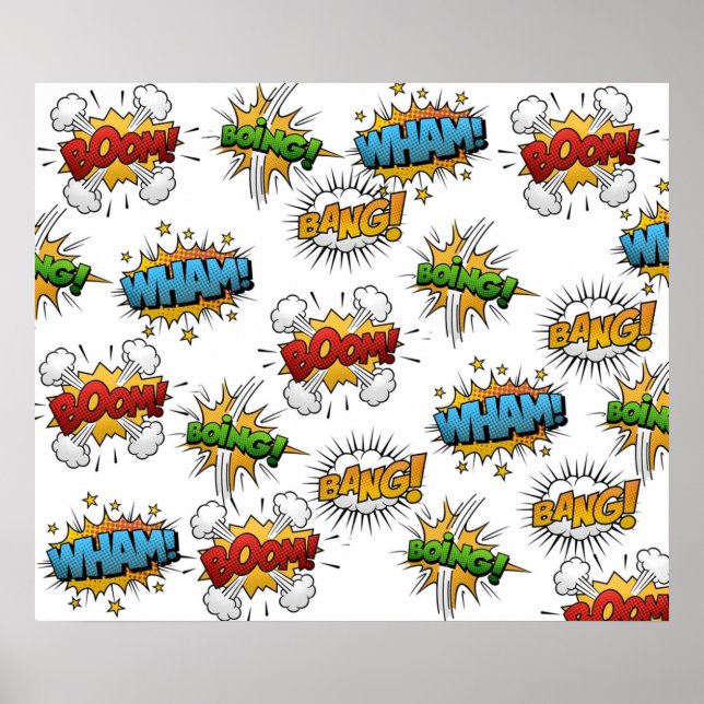 Poster Comique Onomatopoeia Discours Bubbles Boom Wham Ba (Devant)