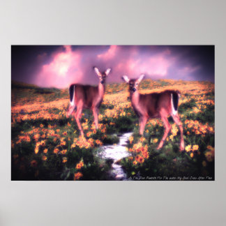 Poster Comme Le Cerf Pente Pour Le Brook D'Eau