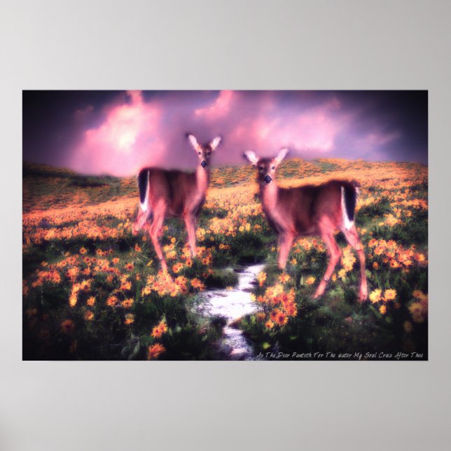 Poster Comme Le Cerf Pente Pour Le Brook D'Eau (Devant)