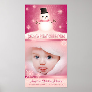 Poster Commémoration rose "Le premier Noël du bébé"
