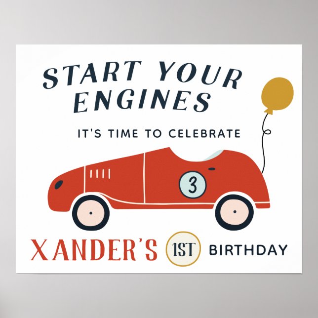 Poster Commencez Vos Moteurs Course Voiture Anniversaire  (Devant)