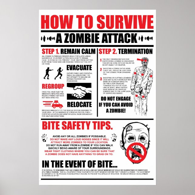 Poster Comment Survivre À Une Attaque Zombie (Devant)
