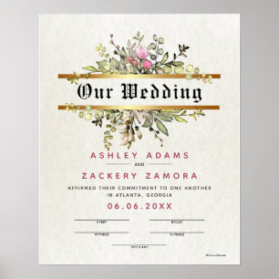 Poster Commitment Floral Banner Wedding Certificate