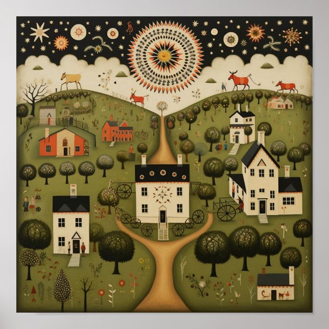 Poster Communauté rurale Art populaire américain (Devant)