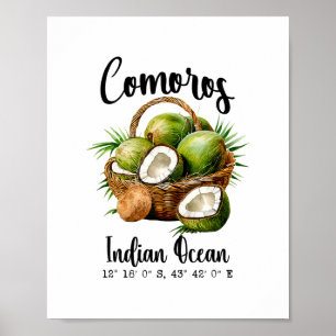 Poster Comores Cocotier Océan Indien Île Tropicale Gps V