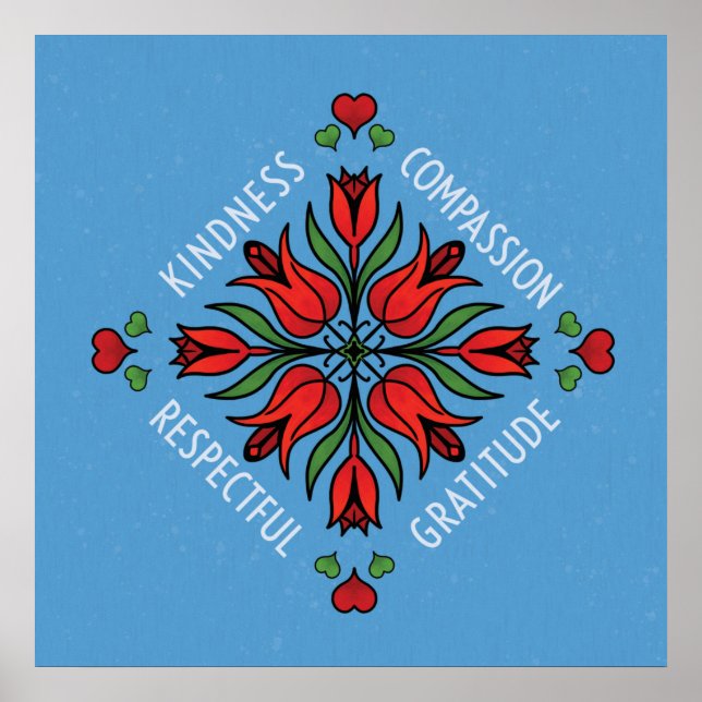Poster Compassion Gratitude Respect Flower (Devant)