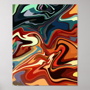 Poster Composition Abstraite avec Contrastes Chauds et Fr